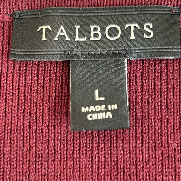 Talbots Cotton Blend VNeck Scallop Edge Burgundy Pullover 3/4 Sleeve Sweater Lge - Picture 6 of 7